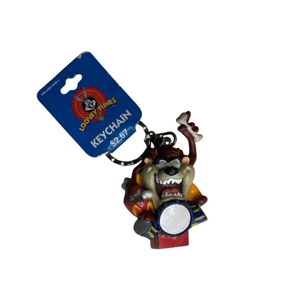 Looney Tunes Taz Keychain Drum Design Cartoon Figure Collectible
